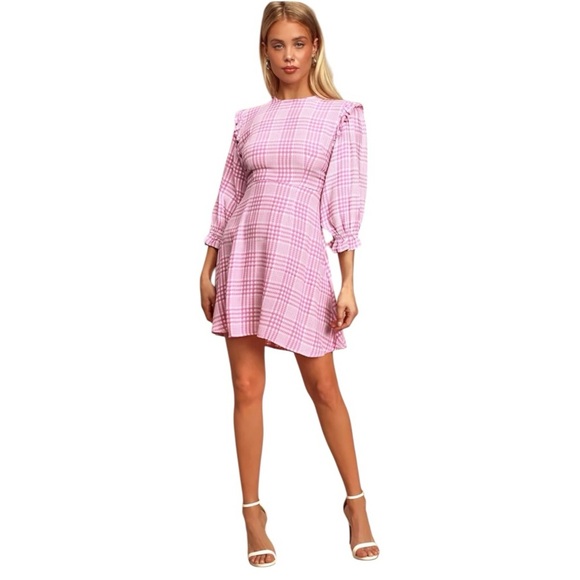 Faithful The Brand Edwina Djerra Pink Check Plaid A Line Mini Dress Women’s 4 - Picture 6 of 16
